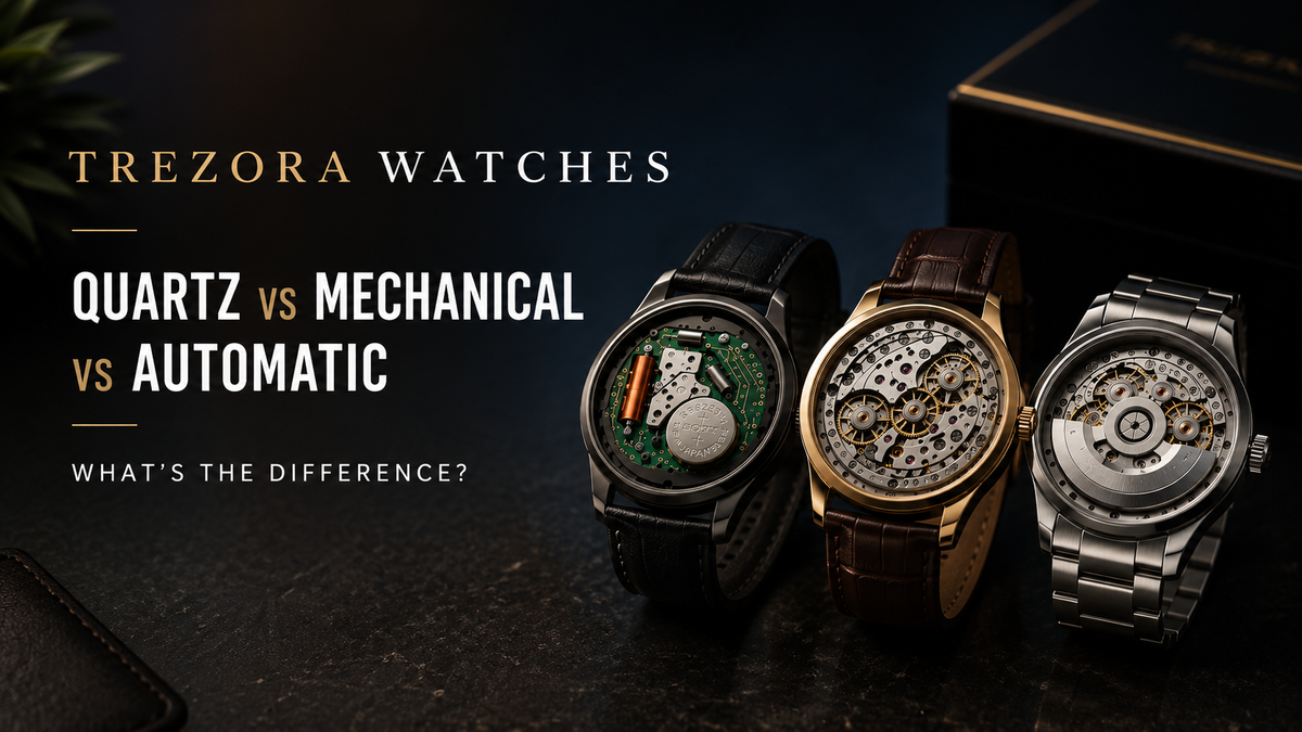 Trezora Watches guide comparing quartz, mechanical and automatic watch movements