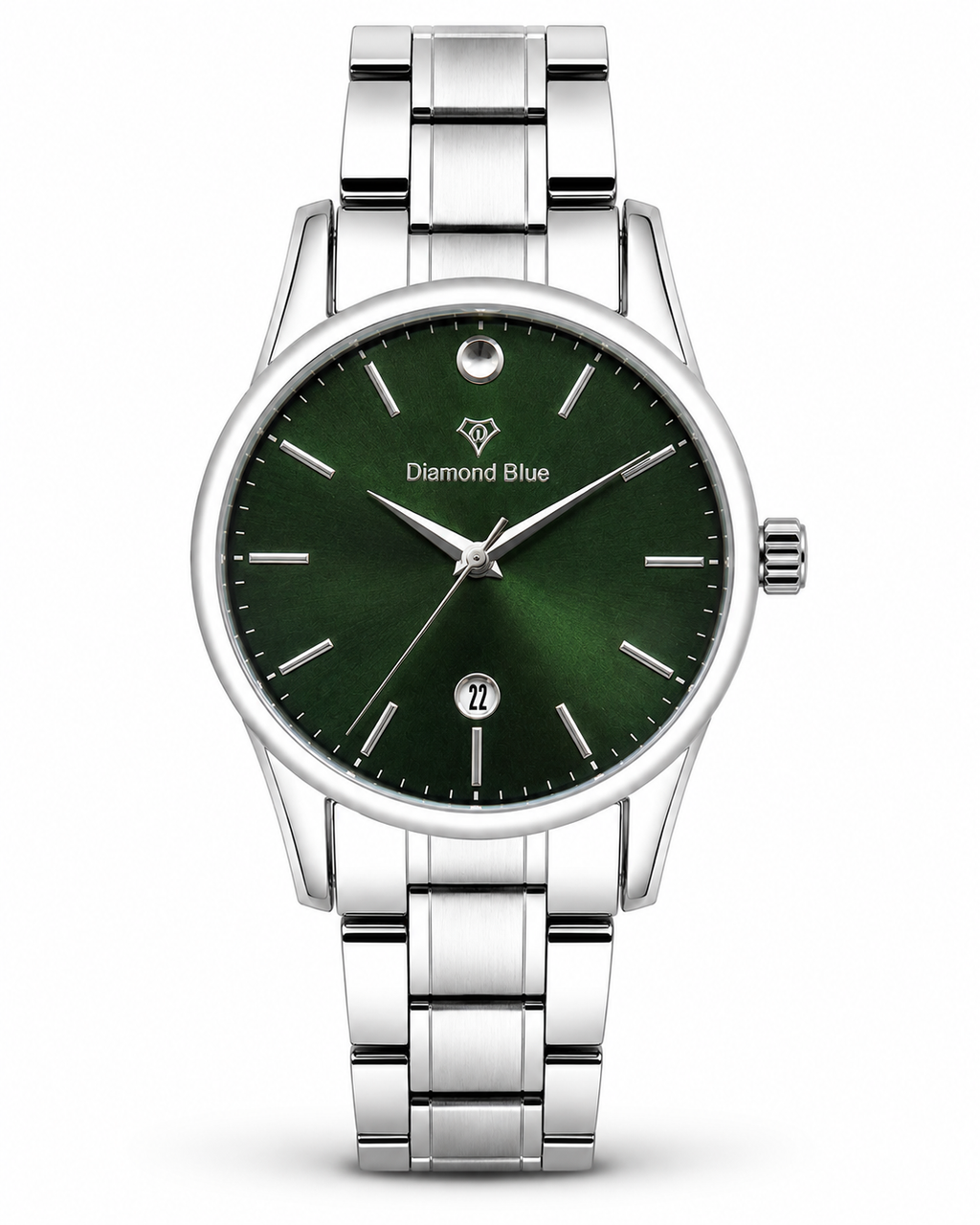 Diamond Blue Silver Green Dial Men's Watch – front product view | Trezora Watches