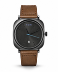 TOMI Black Square Case Brown Leather Strap Men's Watch – front product view | Trezora Watches