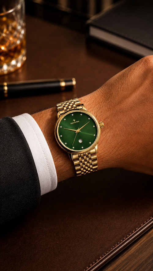 Diamond Blue Gold Green Dial Men's Watch – additional product detail view 2 | Trezora Watches