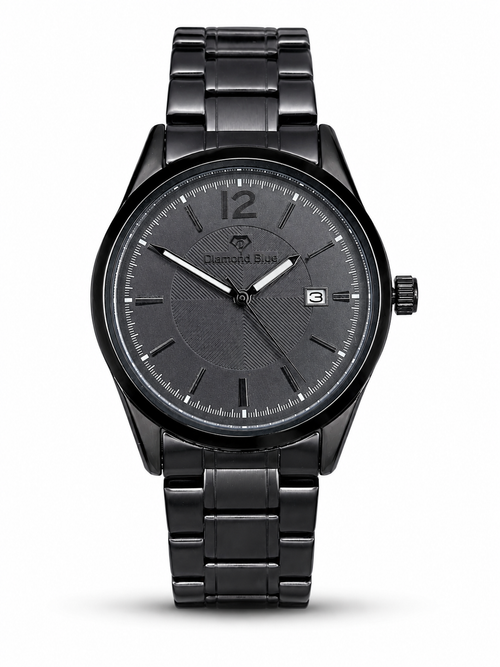 Diamond Blue Full Black Men's Watch – front product view | Trezora Watches