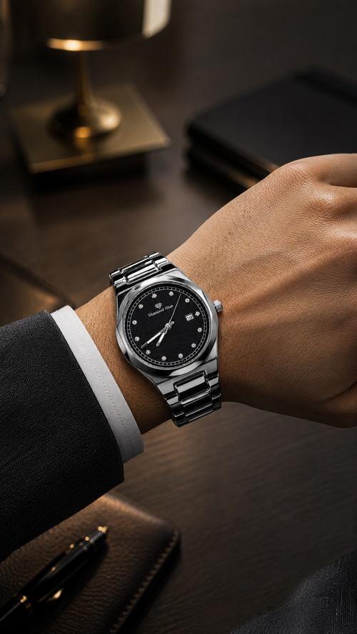 Diamond Blue Silver Black Dial Men's Watch – additional product detail view 2 | Trezora Watches