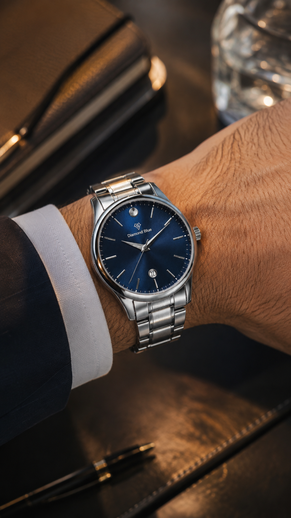 Diamond Blue Silver Blue Dial Men's Watch – additional product detail view 2 | Trezora Watches