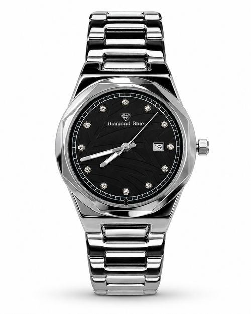 Diamond Blue Silver Black Dial Men's Watch – front product view | Trezora Watches
