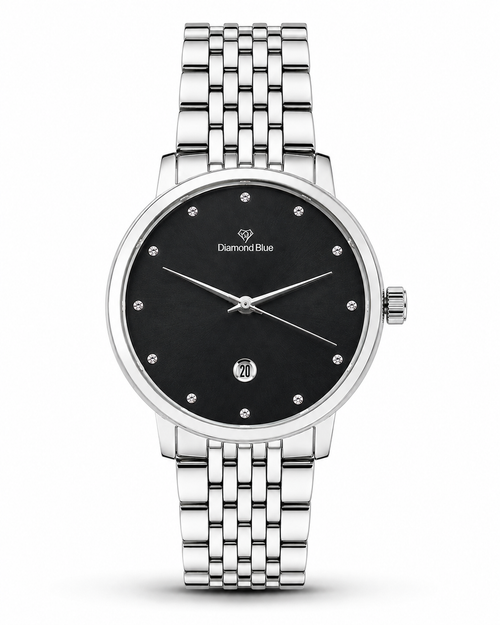 Diamond Blue Silver Black Minimalist Men's Watch – front product view | Trezora Watches