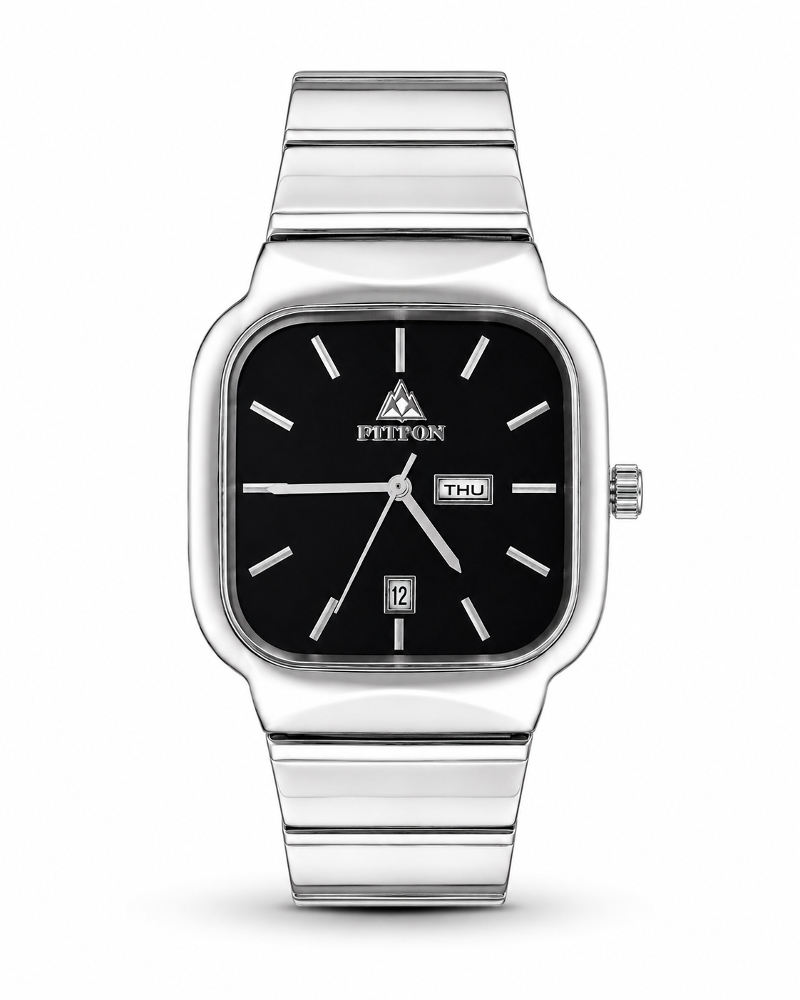 FTTPON Silver Square Black Dial Men's Watch – front product view | Trezora Watches