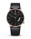 TOMI Black Dial Black Leather Strap Men's Watch – front product view | Trezora Watches