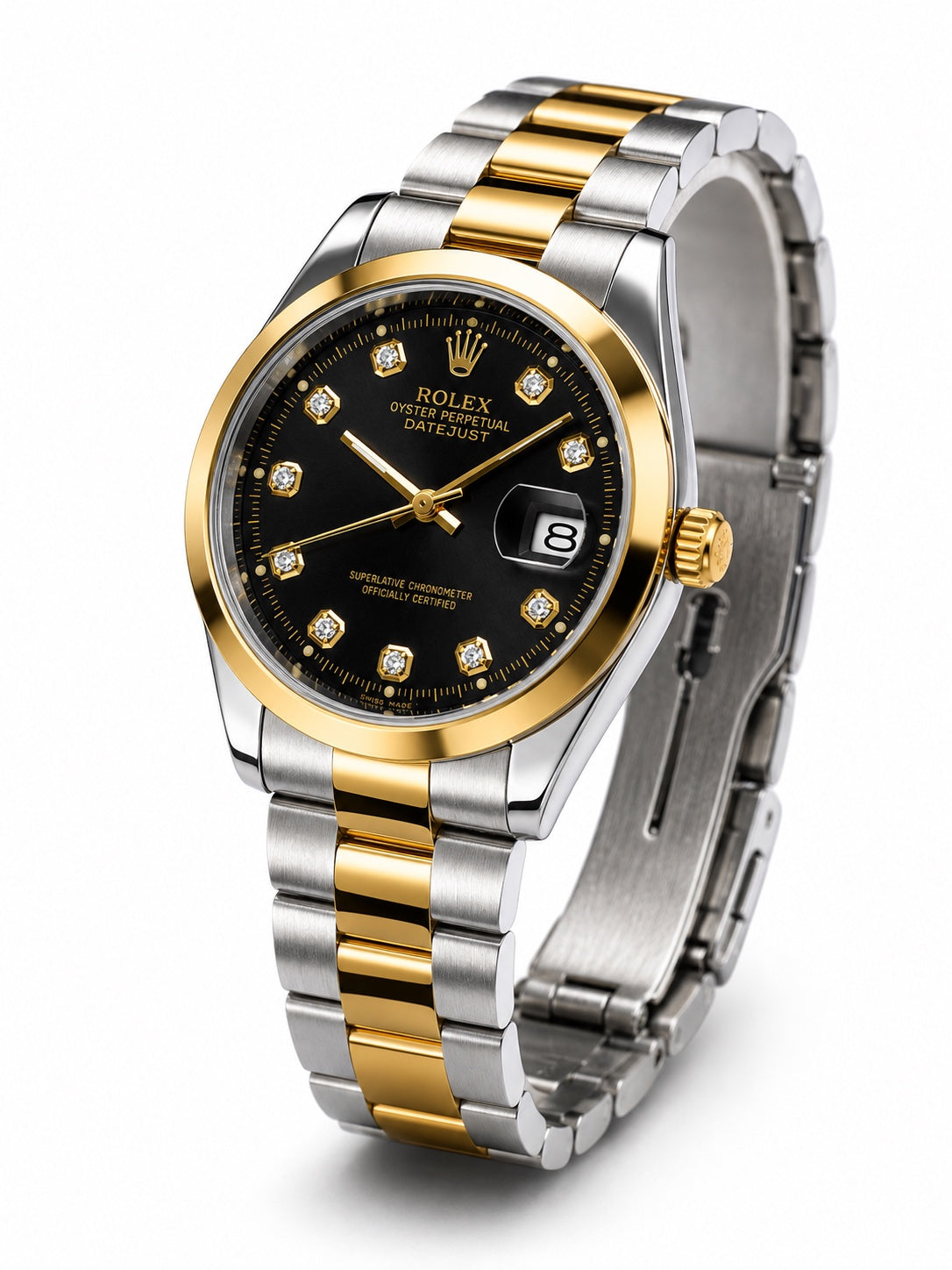 Two-tone black dial automatic men's watch angled view