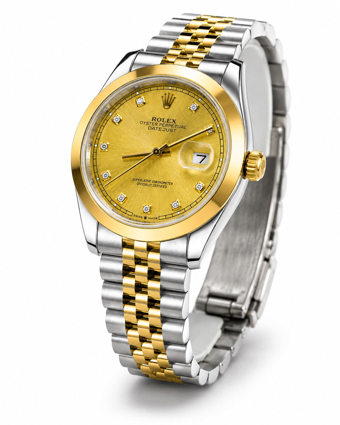 Two-tone gold dial automatic men's watch angled view