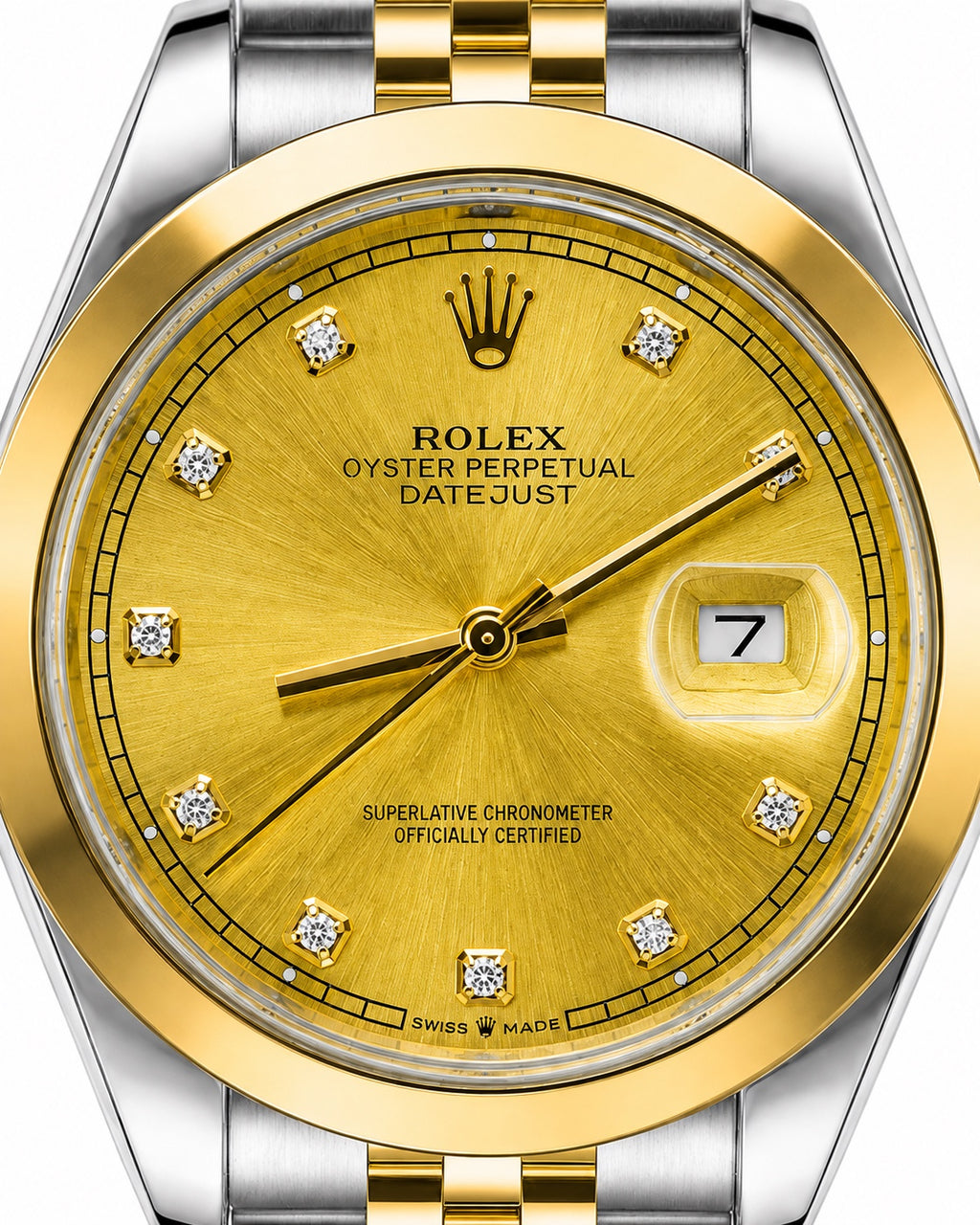 Two-tone gold dial automatic men's watch dial close-up